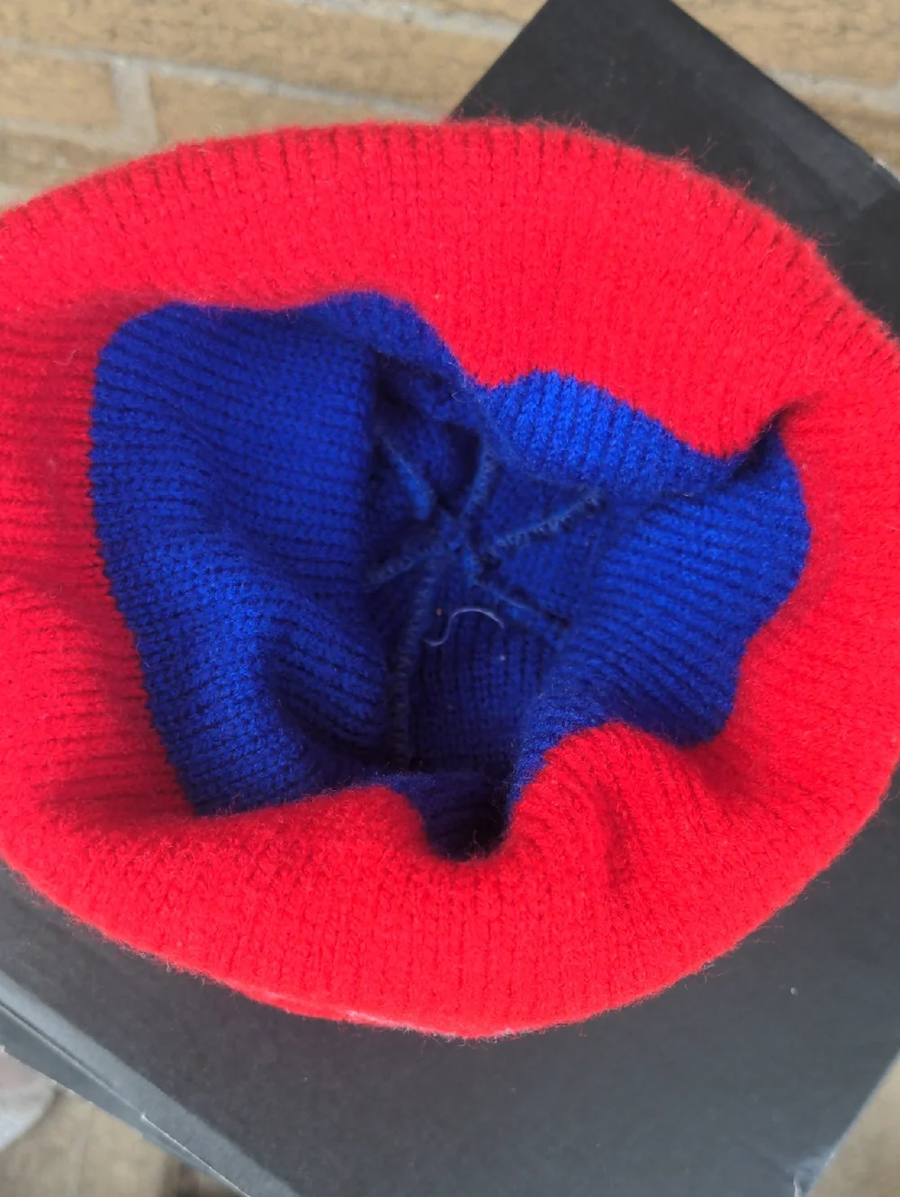 Kids Blue and Red Knit Beanie with Car Design For A Chilly Or Cold Day/Night
